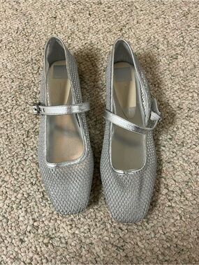 Dolce Vita Silver Mary Jane Flats with Textured Metallic Upper